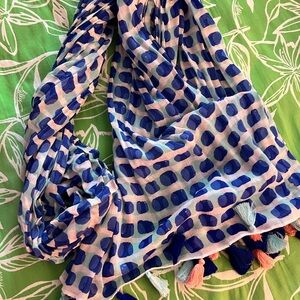 Chic Blue and White Scarf with Tassels